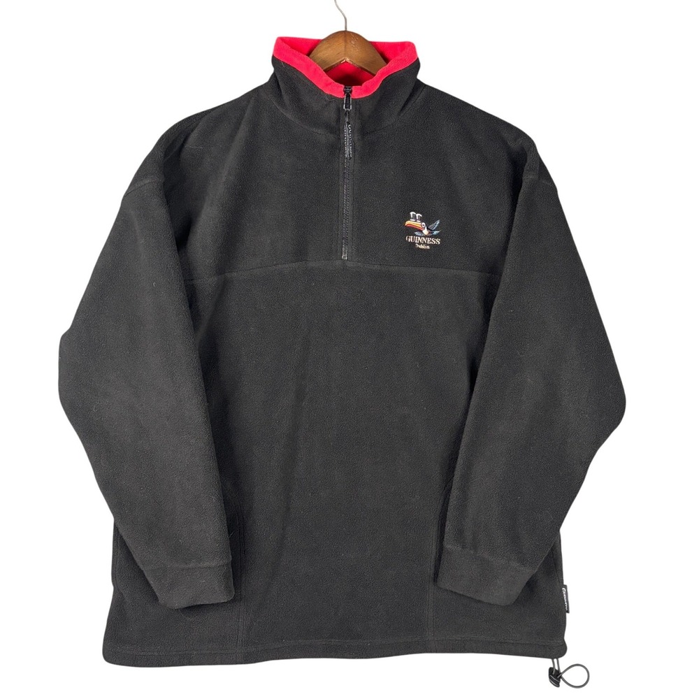 Guinness Dublin Toucan Quarter Zip Fleece Pullover Jacket Black Men XL Drinking